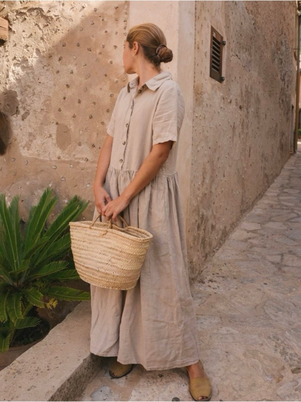 Sauths Vernaza Dress in Almond 100% Linen size 2X